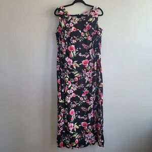 Vintage 90s sleeveless high contrast floral maxi dress‎ cottage goth romantic